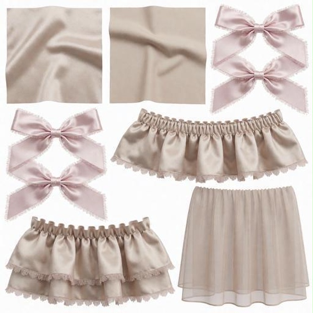 レース、サテン、オーガンザ素材｜ベージュ・ピーチ・ピンクカラー｜lace, satin, organza｜M0115