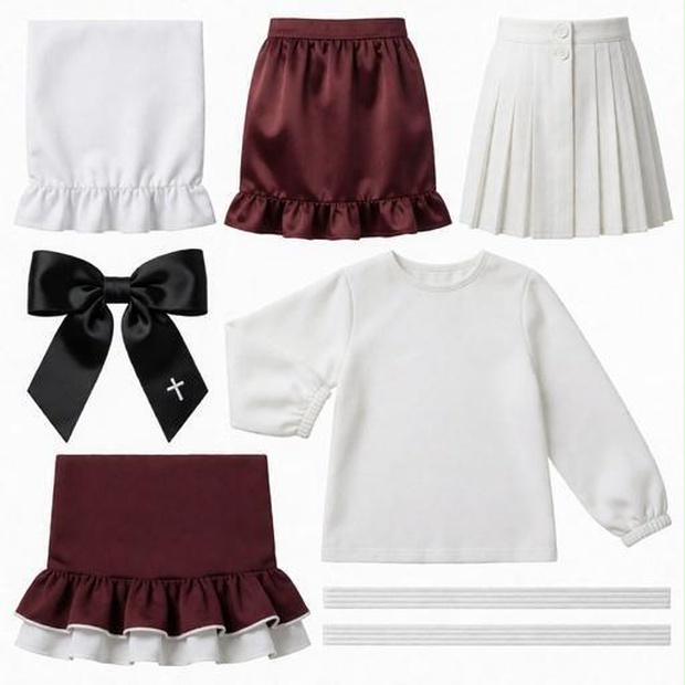 レース、サテン、リボン素材｜マルーン・白・黒カラー｜lace, satin, ribbon｜M0119