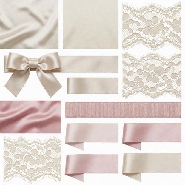 レース、リボン、サテン素材｜ピンク・ベージュ・ブラウンカラー｜lace, ribbon, satin｜M0125
