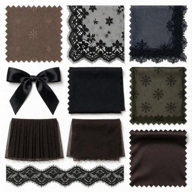 レース、布、ベルベット素材｜グレー・ブラウン・黒カラー｜lace, fabric, velvet｜M0140