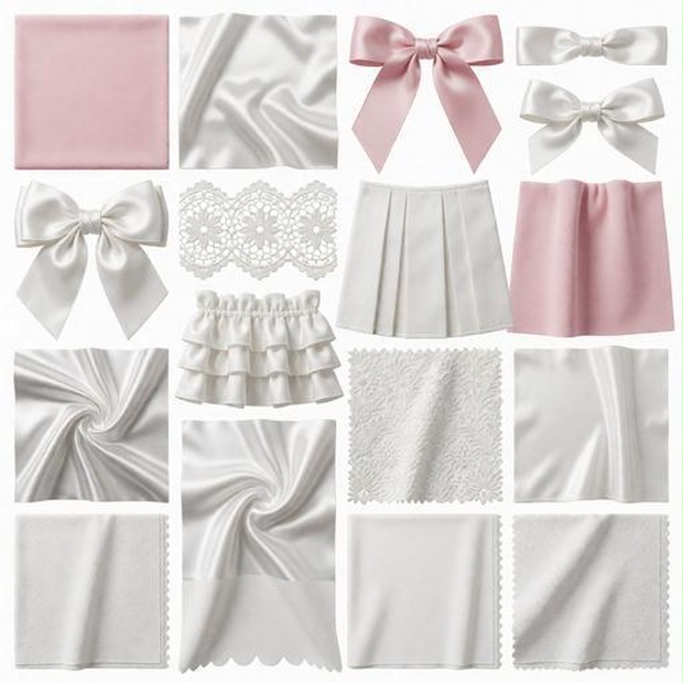 布、レース素材｜ピンク・白・ribbon｜fabric, lace｜M0151