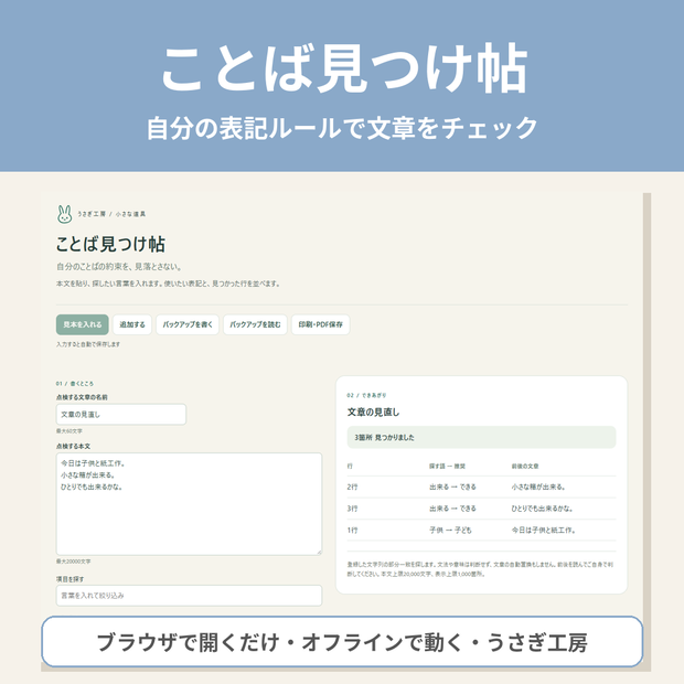 ことば見つけ帖 ― 自分の表記ルールで文章をチェック