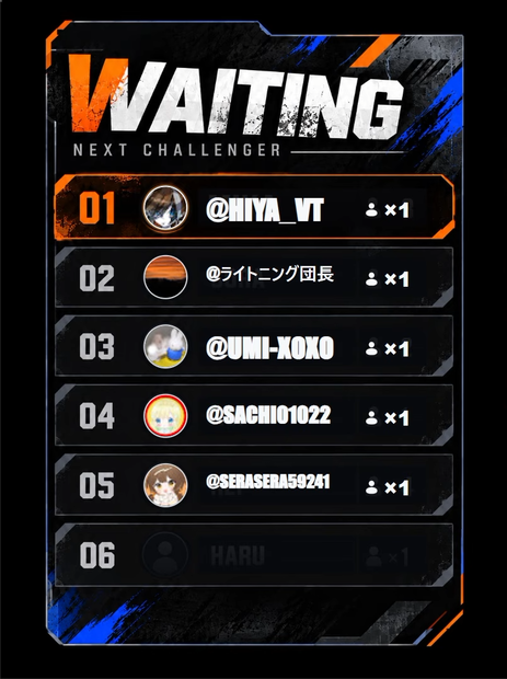 BATTLE WAITING｜格ゲー / 対戦ゲーム向けわんコメ参加型・ OBS待機列テンプレート