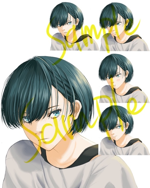 ボブカットの女の子　表情5種類