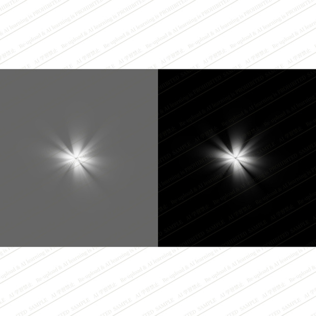 暗闇で輝く2つの星のような光とレンズフレアの抽象イメージ画像素材　高画質