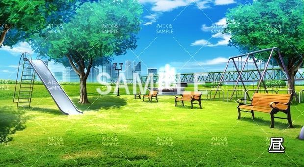 背景素材 噴水のある公園 昼 夕 曇 夜 日常編part Bg17 Pl A 背景専門店みにくる Booth