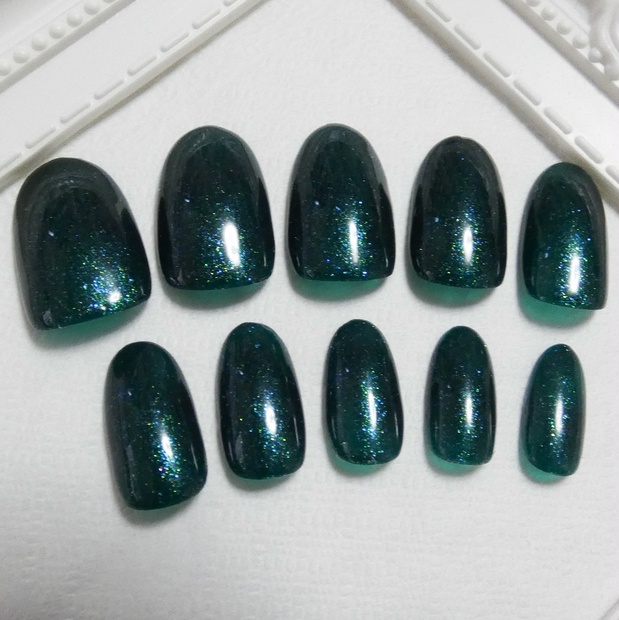 ダークグリーン 緑 推し色 ラメカラー ネイルチップ No,5 - emiru-shop