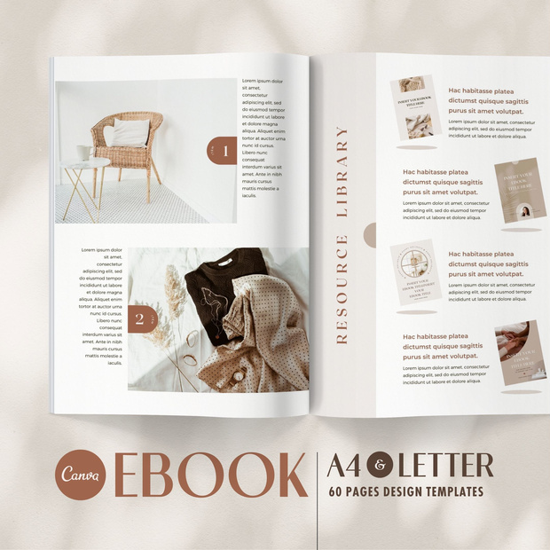 A4&USレター縦位置eBookテンプレートCanva60点セット – Shadow