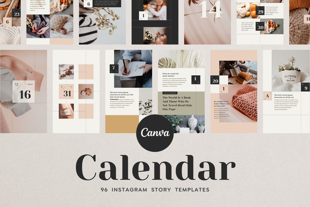 インスタグラムストーリーテンプレートCanva96点セット - カレンダー
