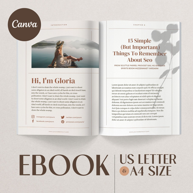 A4&USレター縦位置eBookテンプレートCanva68点セット – Beige