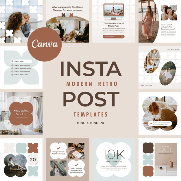 インスタグラムテンプレートCanva投稿サイズ100点セット - Mint
