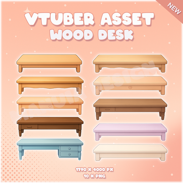 Wood Desk Vtuber - PNG gaming streaming room assets
