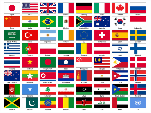 世界の国旗セット　英語表記　ベクター　