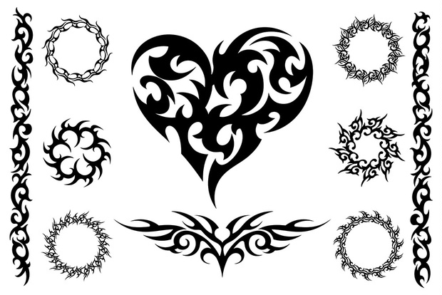 トライバルTATTOO ハート&サークルデザイン8種セット - 素材の