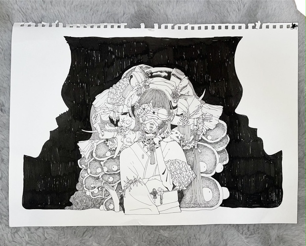 ボールペンアート「林檎」イラスト原画