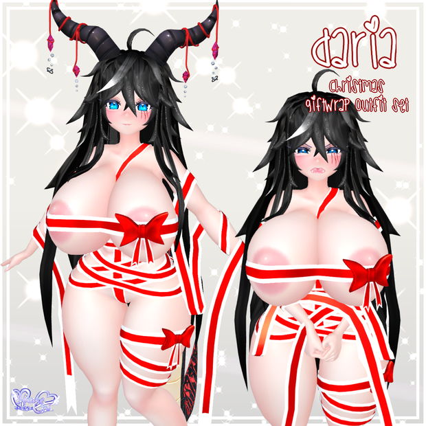 「ダリア」Christmas Giftwrap Outfit クリスマスギフトラップ リボン衣装セット 3D Model Unitypackage VRChat