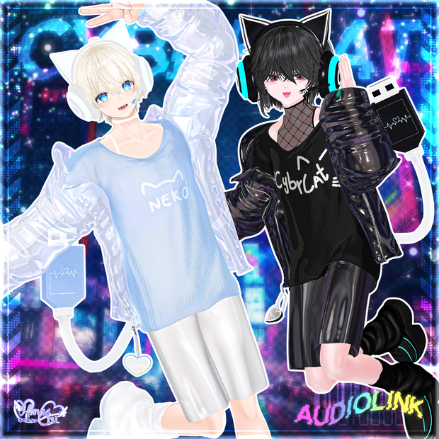 【雨の日SALE】Mens CYBER CAT Outfit🎮 メンズ 電脳猫衣装セット Modular Avatar Unitypackage