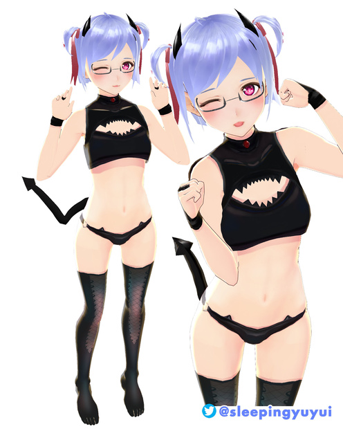 【VROID用】 サキュバスランジェリー Black PVC Bat Succubus Lingerie set