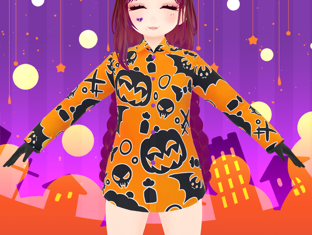 [無料･Vroid]ハロウィンシャツ・黒／オレンジ／ピンク／レインボー