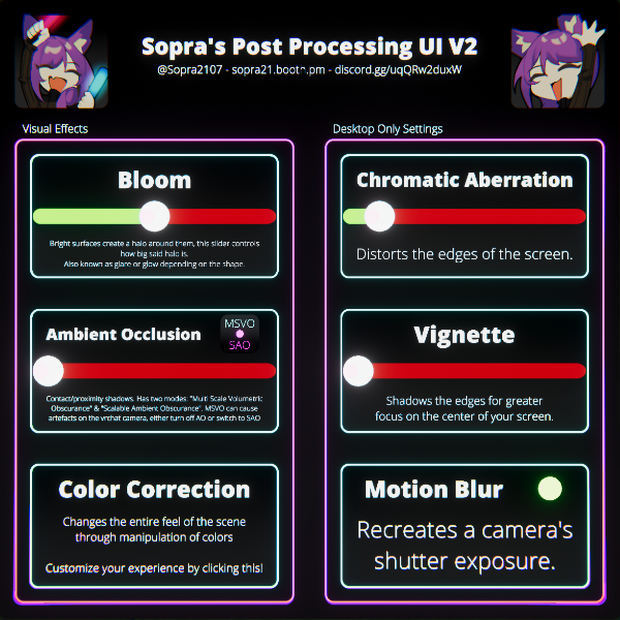 Free Post Processing UI V2.2 for VRChat Udon worlds