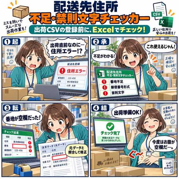 配送先住所 不足・禁則文字チェッカー / Shipping Address Checker for Missing Information and Prohibited Characters