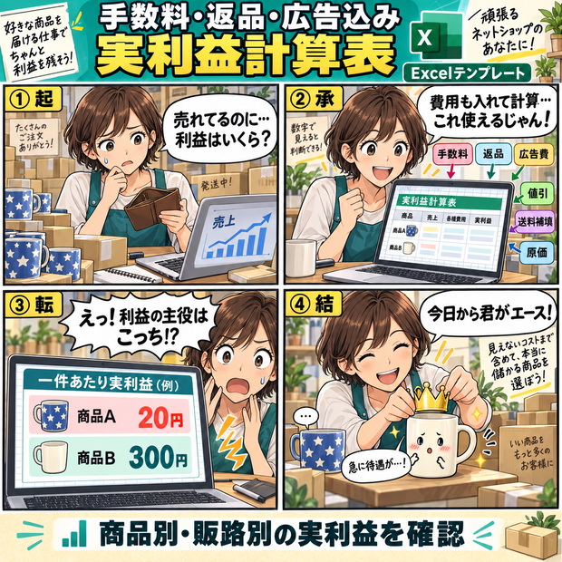手数料・返品・広告込み 実利益計算表 / Net Profit Calculator Including Fees, Returns, and Advertising Costs