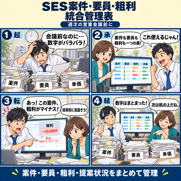 SES案件・要員・粗利統合管理表 / Integrated SES Project, Personnel, and Gross Profit Management Spreadsheet