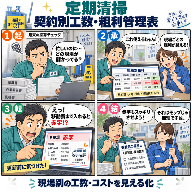 定期清掃 契約別工数・粗利管理表 / Periodic Cleaning Labor Hours and Gross Profit Tracker by Contract