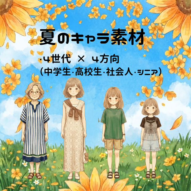 キャラクター素材｜夏セット（4方向）
