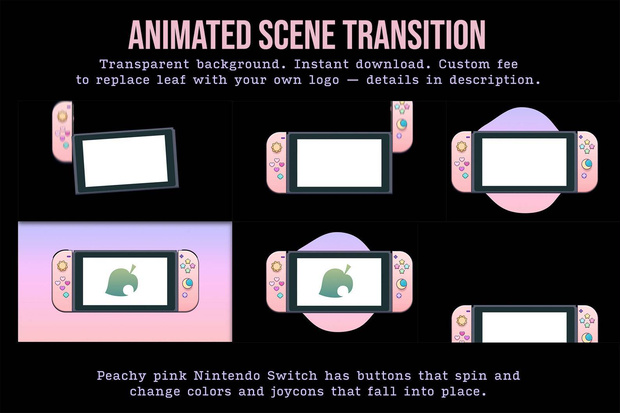 配信用 OBSのシーントランジション　ピンク色のニンテンドースイッチーアニメション　どうぶつの森ロゴ　シーンチェンジ