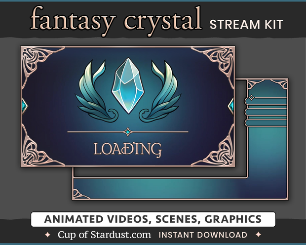 クリスタルファンタジー配信素材キット｜豪華なTwitchオーバーレイ・VTuber背景・開始動画付き