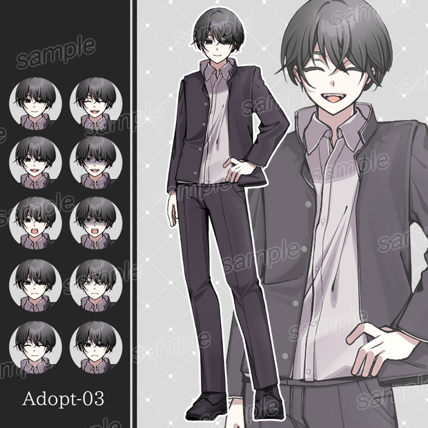 【Adopt-03】学ランの男子学生【表情10種＋おまけ付き】