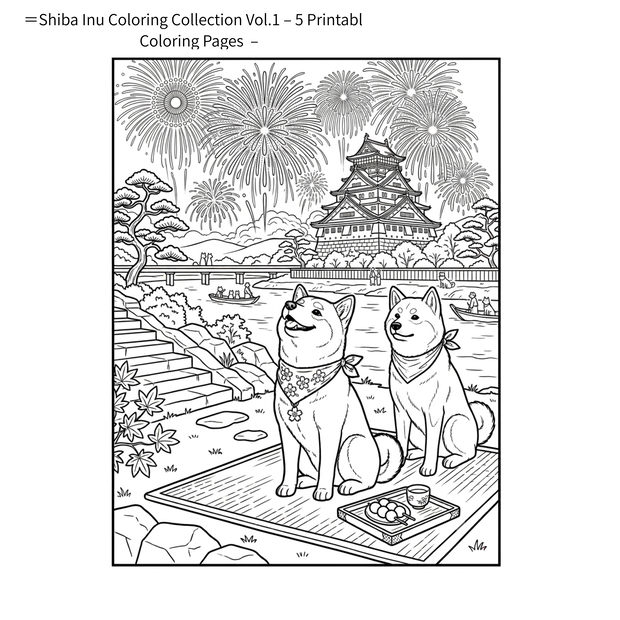 柴犬ぬりえコレクション Vol.2 ～印刷して楽しめる5枚セット（利用規約付き）＝Shiba Inu Coloring Collection Vol.2– 5 Printable Coloring Pages  – 