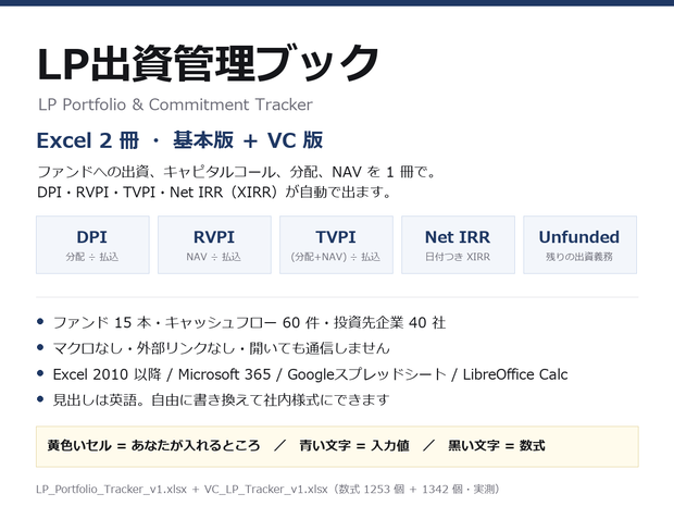 LP出資管理Excel 2冊（基本版＋VC版）