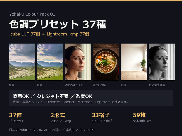 色調プリセット37種｜.cube LUTとLightroom .xmp 各37個