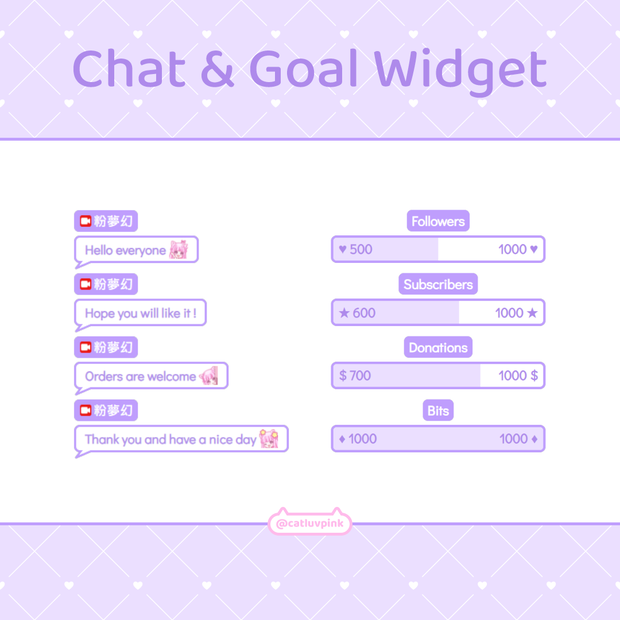 【配信】Cute purple bubbles - Chat and Goal Widget for Stream | Twitch/Facebook