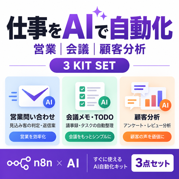 仕事をAIで自動化｜営業・会議・顧客分析 3点セット【n8n×AI】