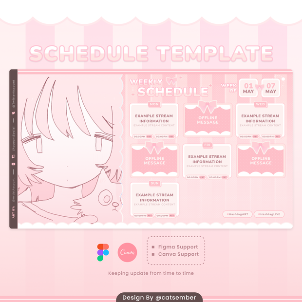Pink Bow｜【週間予定素材】 ・週間スケジュール素材 【Vtuberさん・配信者さん向け】（Figma / Canva対応）
