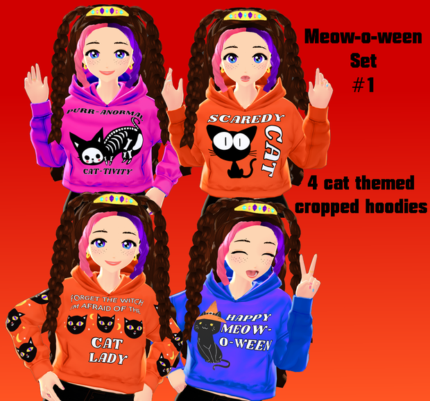 Spooky Halloween Cropped Hoodies Sets for VROID ブイチューバー