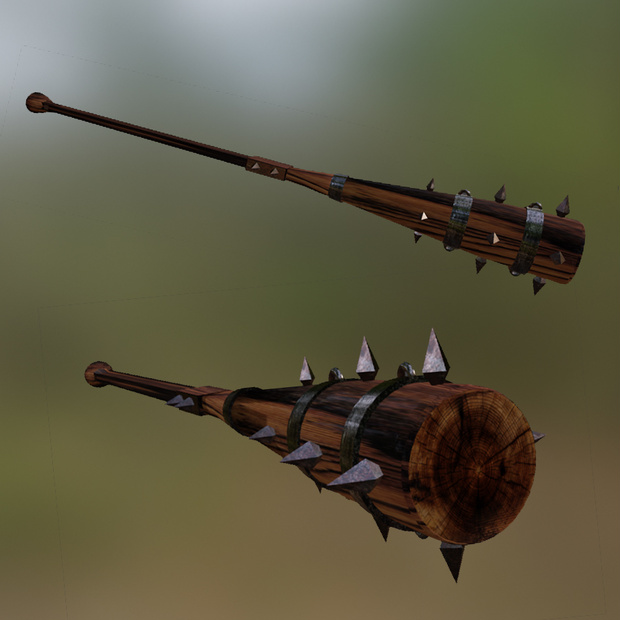 Spiked Club Two Handed Wood Steel Weapon Blacksmith 3D Blender FBX VRCHAT PROP