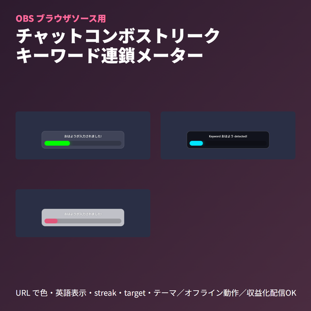 チャットコンボストリーク｜OBSブラウザソース｜キーワード連鎖メーター