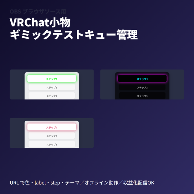VRChat小物｜ギミックテスト順序キューボード｜OBSブラウザソース