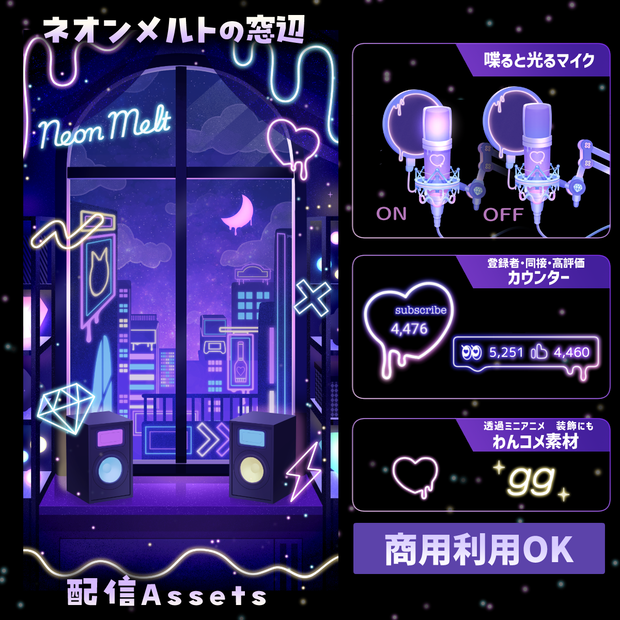 【動く背景】ネオンメルトの窓辺【配信Assets】
