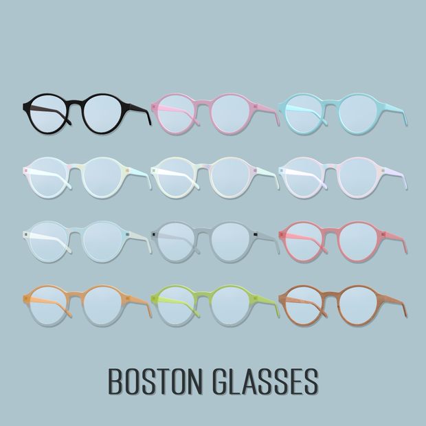 ボストンメガネ/Boston Glasses 計55種【ホログラフィック/クリアカラー/単色/グラデーション/木目】