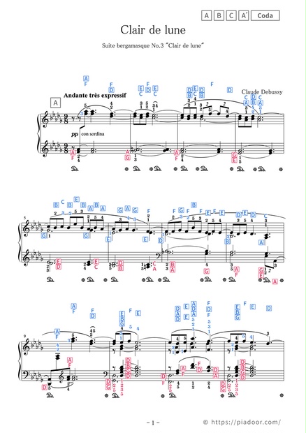 clair de lune【4年下社会11-18、5年上社会11-19回】 Clair de lune – Claude Debussy -ensemble Sheet Music for