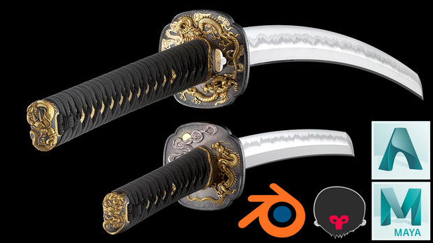 刀　3Dハイポリモデル　Katana samurai sword Models & Textures