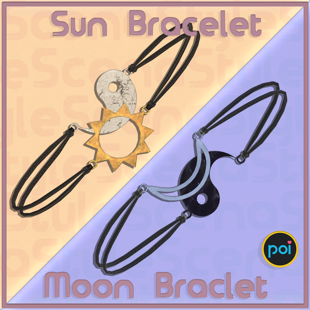【3Dモデル】Glowing Yin & Yang Sun & Moon Matching Bracelets for VRChat「VRChat用グローイング陰陽太陽月のお揃いブレスレット」
