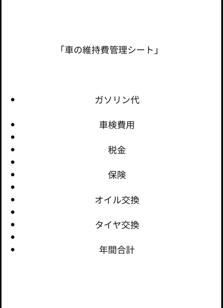 車維持費管理シート