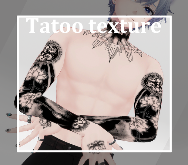 【Tatoo texture】蓮と手がモチーフのタトゥー 3アバター対応 各部位パーツわけ可能