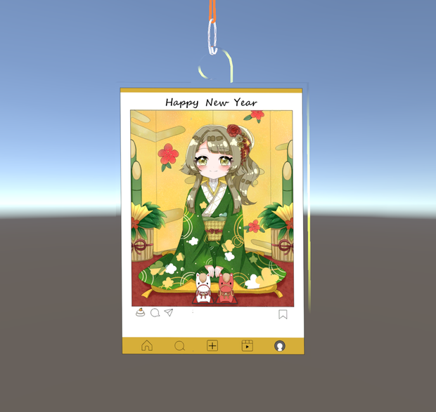【VRChat】かんぺきメイドメロトロン_アクリルキーホルダー_SNS風フレーム_正月【無料】